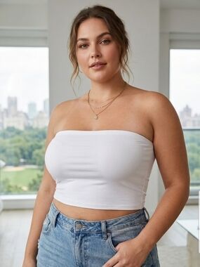 Express Body Contour High Compression Cropped Tube Top Womens Size XL White